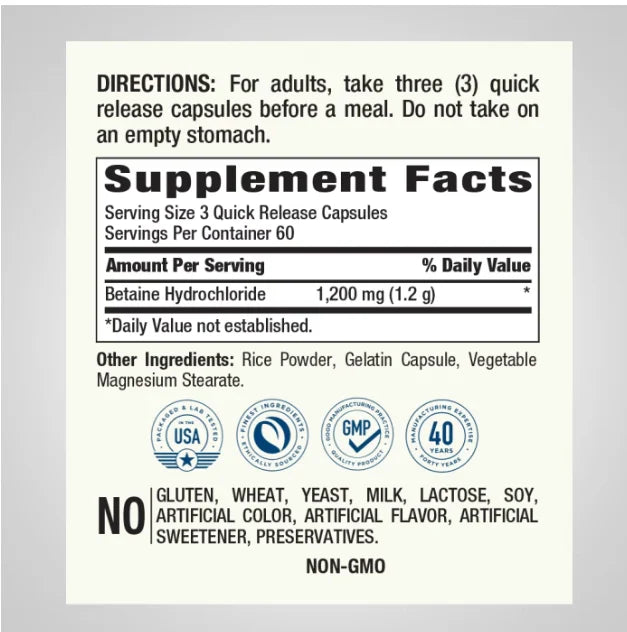 Betaine HCL 1200 mg, Buy Betaine HCL 1200 mg