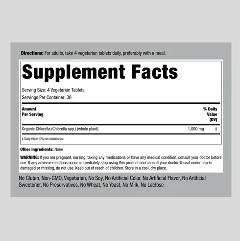 Chlorella Organic 1000 mg, Chlorella supplement 1000 mg