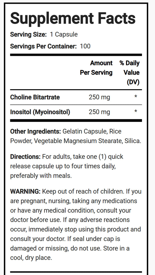 Choline and Inositol 500 mg, Best Choline and Inositol 500 mg supplement