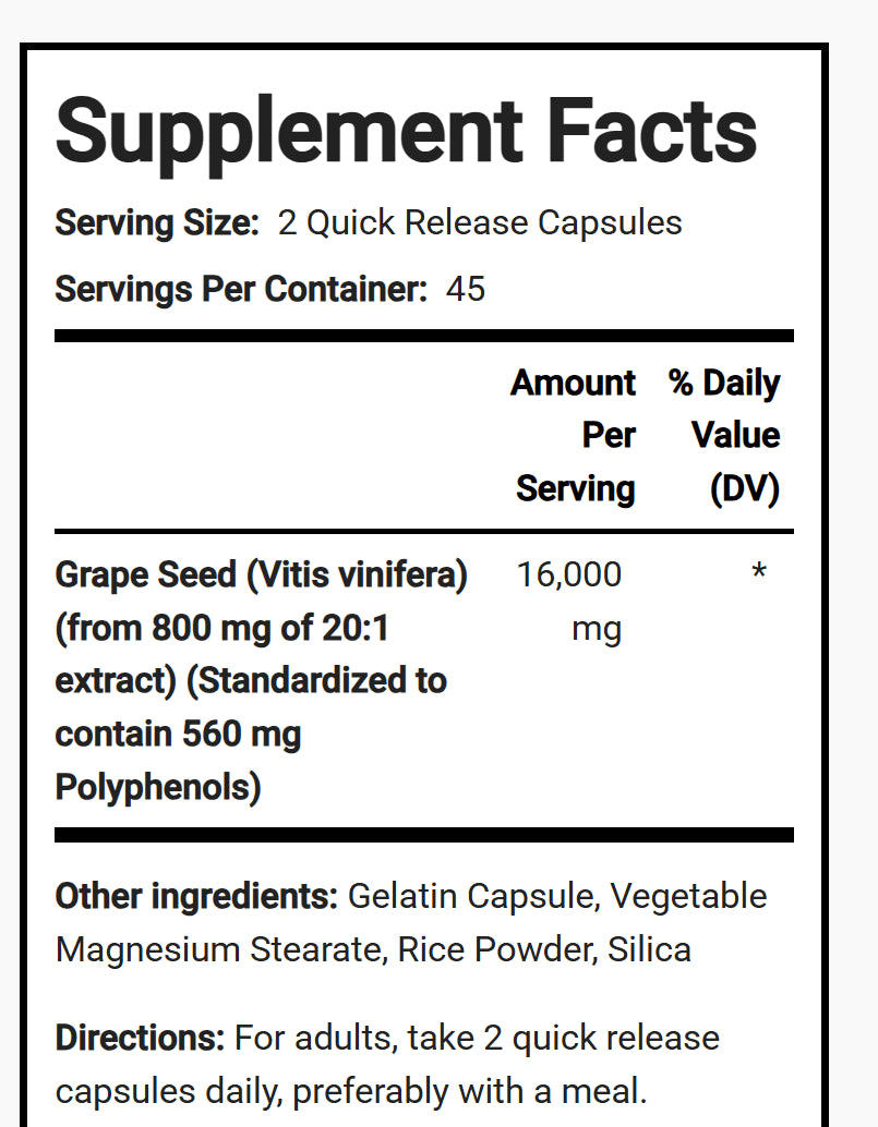 Grape Seed Extract 16,000 mg, Grape Seed Extract 16,000 mg antioxidant supplement