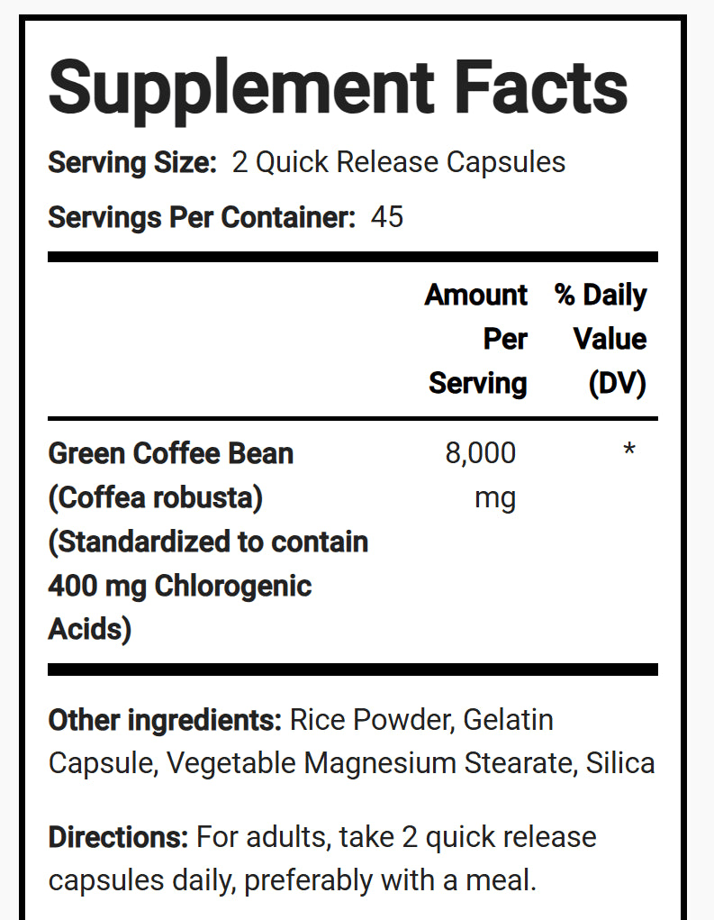 Green Coffee Bean Extract 400 mg