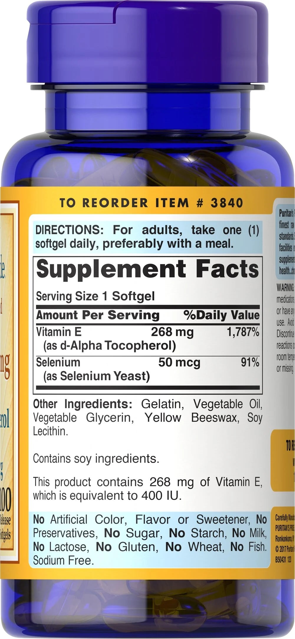 Natural E-400 iu With Selenium 50 mcg