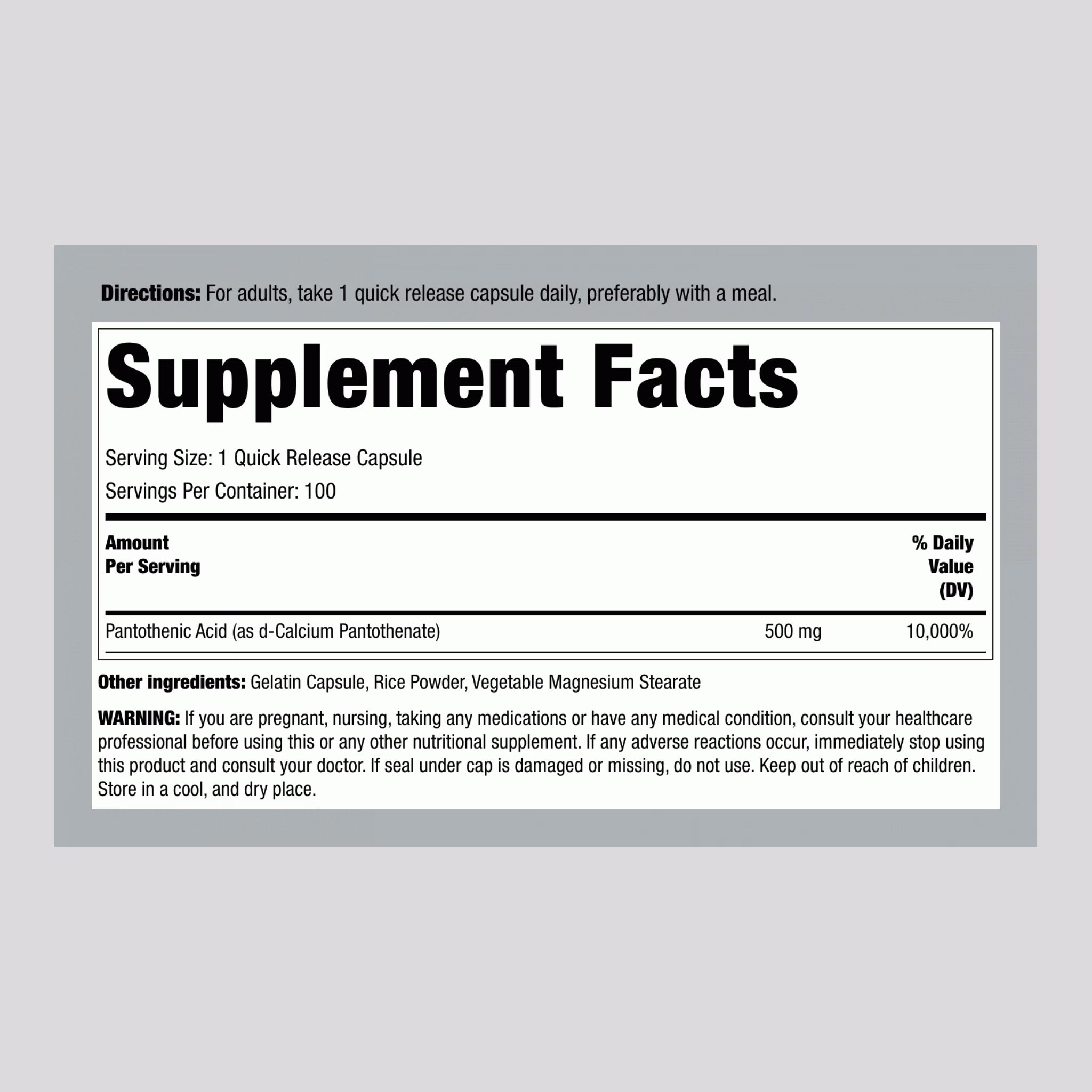Pantothenic Acid 500 mg