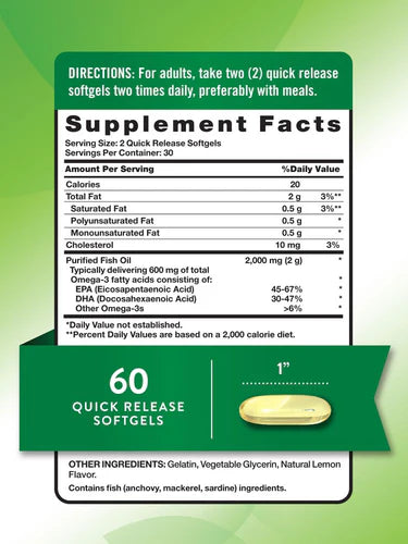 Fish Oil Omega 3 2000 mg Lemon Flavor