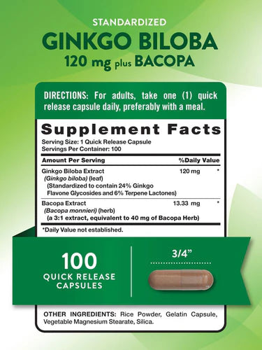 Ginkgo Biloba Extract 120 mg with Bacopa