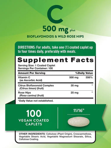 Vitamin C 500mg with Bioflavonoids, Rose Hips